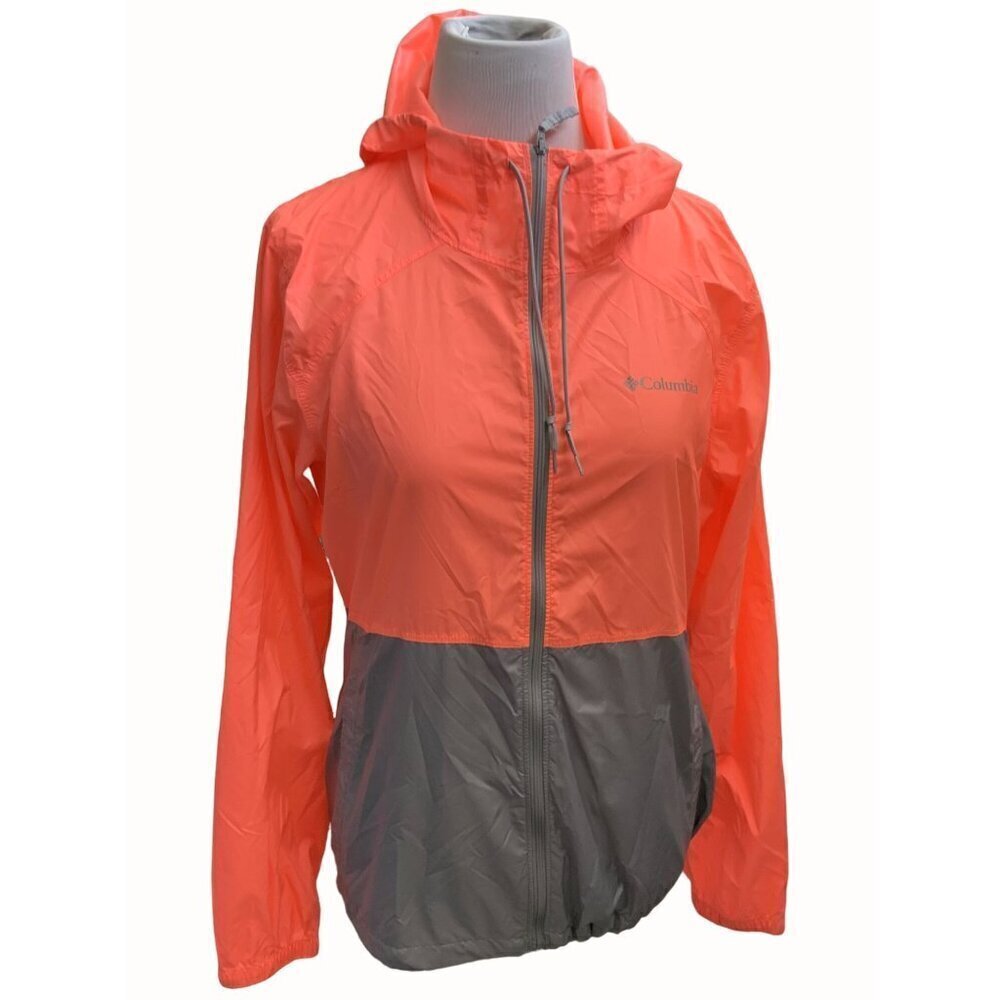 Columbia Flash Forward Coral Gray long Sleeve Windbreaker Zip Hooded Jacket M
